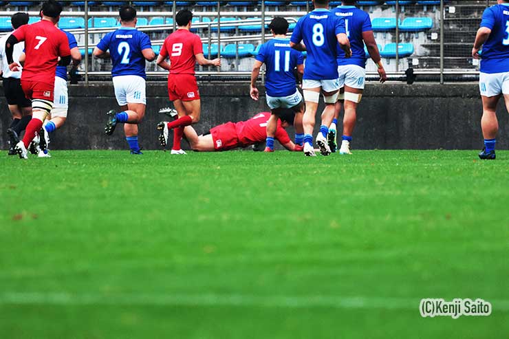 流経大は前半17分WTB當真寮のトライで15-5